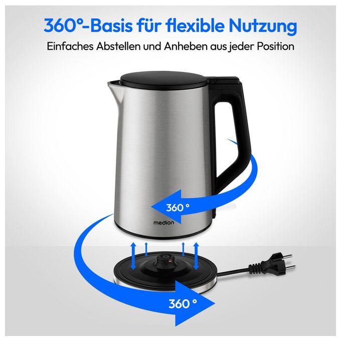 1,5 l Wasserkocher 2200 W  MD12105 (Edelstahl) 