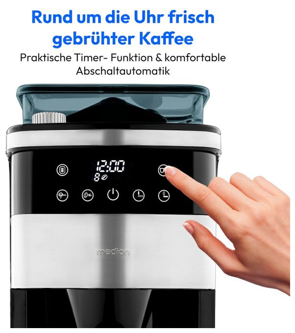 8 Tassen Thermo Filterkaffeemaschine 1,0 l  MD19911 (Schwarz, Edelstahl) 