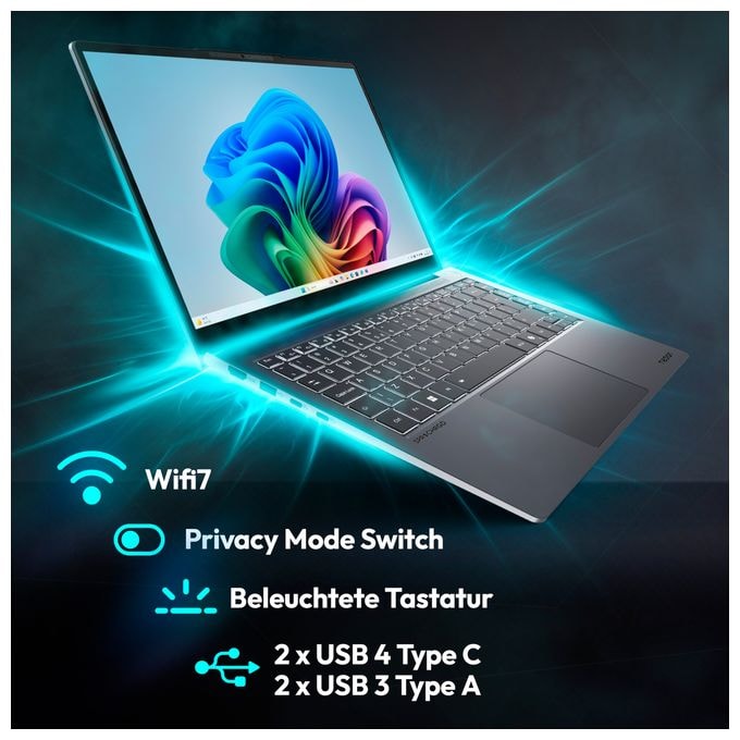 WQXGA+ Notebook 35,6 cm (14 Zoll) 2880 x 1800 Pixel 512 GB SSD Windows 11 Home Intel Core Ultra 5 max. 4,5 GHz  SPRCHRGD 14 S2 (Schwarz) 