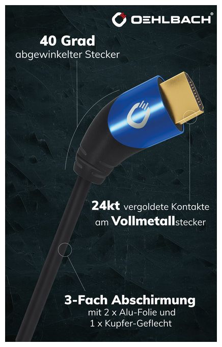48 Gbit/s Stecker Abgewinkelt HDMI auf HDMI Typ A (Standard) 1 m  Shape Magic (Schwarz, Blau) 