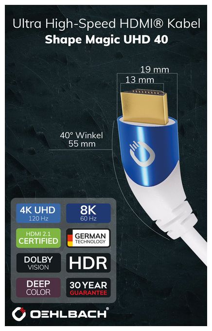 48 Gbit/s Stecker Abgewinkelt HDMI auf HDMI Typ A (Standard) 2 m  Shape Magic (Blau, Weiß) 