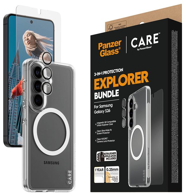 Klare Bildschirmschutzfolie Thermoplastische Polyurethane (TPU), Gehärtetes Glas, Polyethylenterephthalat, Silikon für  Samsung Samsung - Galaxy S26 Kratzresistent, Schockresistent 12957 3-in-1 Bundle Cover 