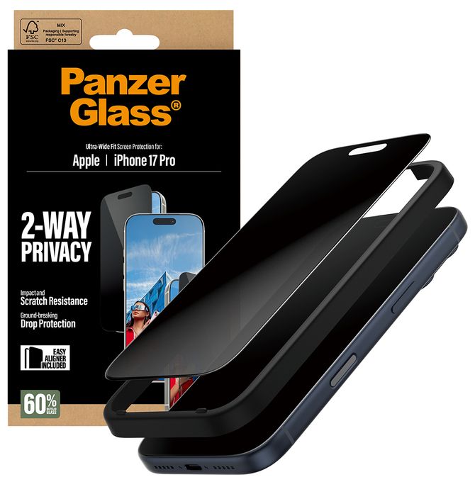 Klare Bildschirmschutzfolie Gehärtetes Glas, Polyethylenterephthalat, Silikon für  Apple Apple - iPhone 17 Pro Kratzresistent, Schockresistent 25586 2-Way Privacy 