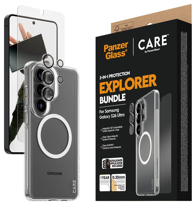 Klare Bildschirmschutzfolie TPU, Gehärtetes Glas, Polyethylenterephthalat, Silikon für Samsung Galaxy S26 Ultra 3-in-1 Bundle Cover 