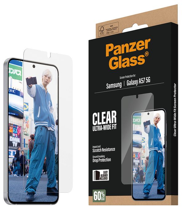 Klare Bildschirmschutzfolie Gehärtetes Glas, Polyethylenterephthalat, Silikon für  Samsung Samsung - Galaxy A57 5G Kratzresistent, Schockresistent 32082 Ultra-Wide Fit 