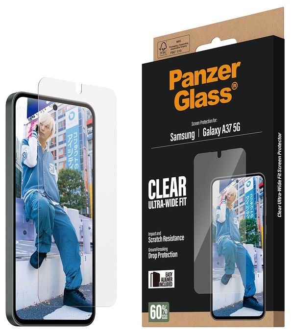 Klare Bildschirmschutzfolie Gehärtetes Glas, Polyethylenterephthalat, Silikon für  Samsung Samsung - Galaxy A37 5G Kratzresistent, Schockresistent 75133 Ultra-Wide Fit 