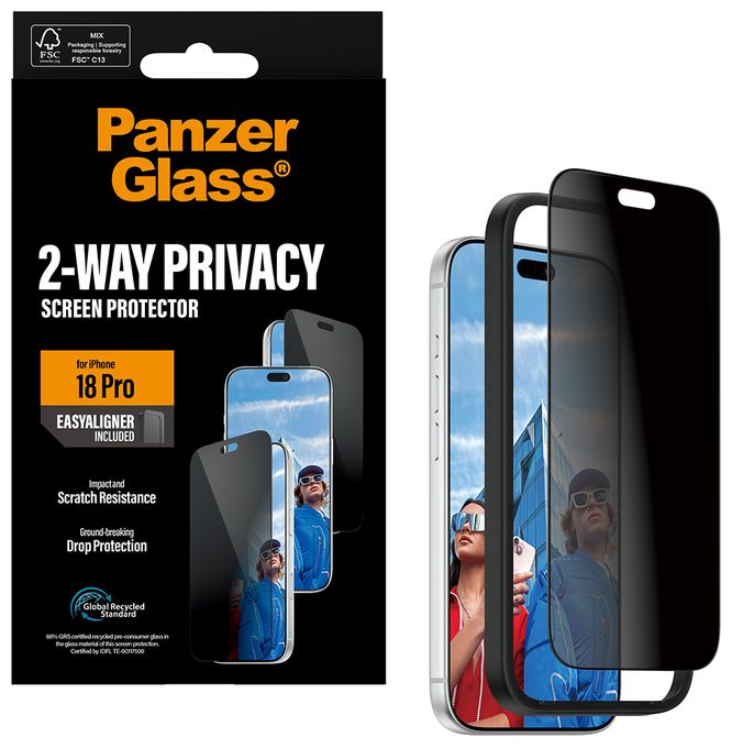 PanzerGlass® 2-Way Privacy Displayschutz iPhone 18 Pro | Ultra-Wide Fit m. EasyAligner 