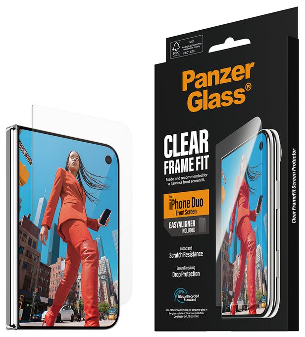 PanzerGlass® Außendisplay Displayschutz iPhone Duo | RahmenFit m. EasyAligner 