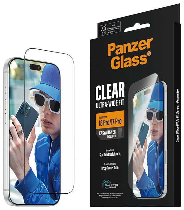 PanzerGlass® Displayschutz iPhone 18 Pro | 17 Pro | Ultra-Wide Fit m. EasyAligner 