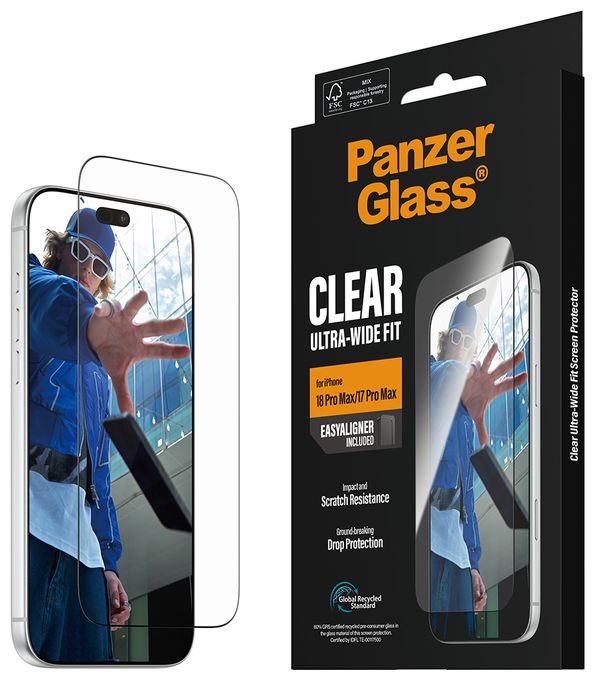 PanzerGlass® Displayschutz iPhone 18 Pro Max | 17 Pro Max | Ultra-Wide Fit m. EasyAligner 