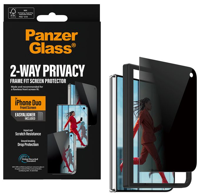 PanzerGlass® Privacy Außendisplay Displayschutz iPhone Duo | RahmenFit m. EasyAligner 