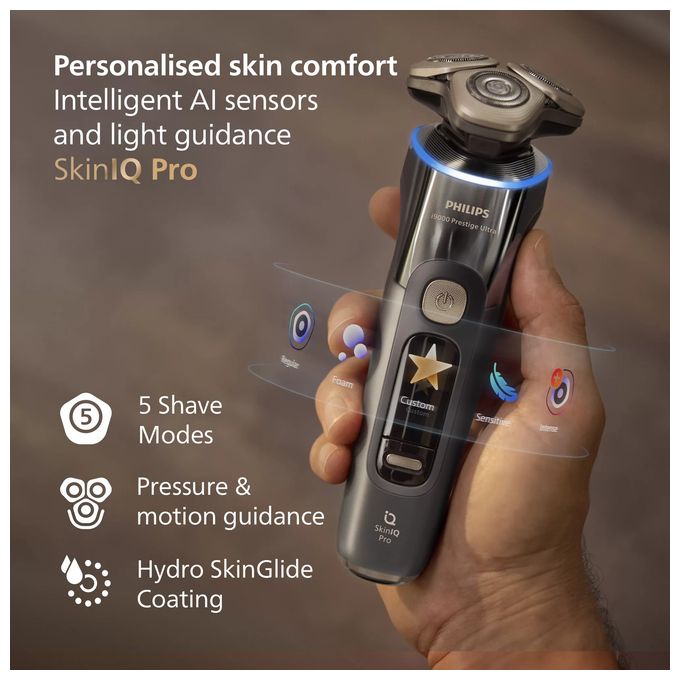 Nass&Trocken Rasierer Lithium-Ion (Li-Ion) 60 min i9000 Prestige Ultra XP9402/31 Elektrischer Nass- & Trockenrasierer mit SkinIQ Pro 