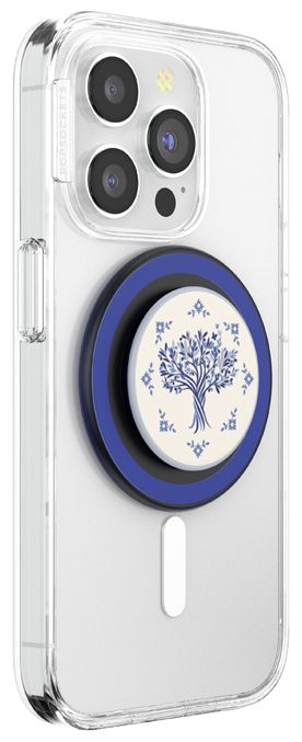Fingerring für Apple iPhone 12+  PopGrip MagSafe Olive Tree Tile (Blau, Weiß) 