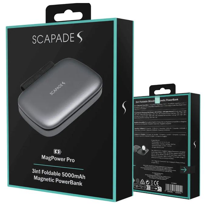 5000 mAh Powerbank USB Typ-C Kabelloses Laden  MagPower Pro – 3‑in‑1 faltbare magnetische (Schwarz) 