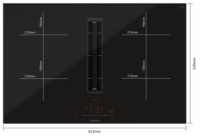 80 cm Induktionskochfeld 4 Kochzonen mit integriertem Dunstabzug iQ500 ED870HGA7 (ED870HQ26E + HZ9VDSB2) autarkes 