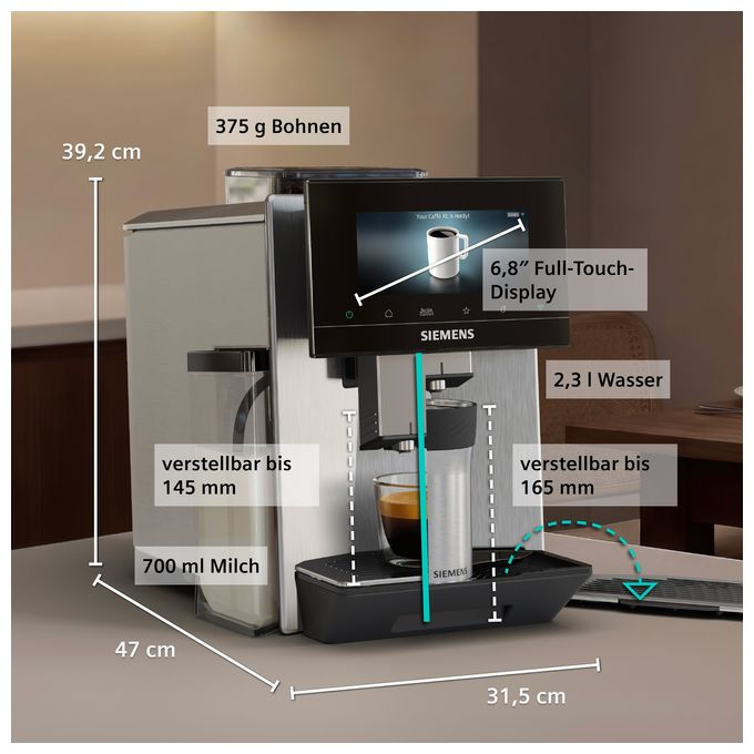 Kaffeevollautomat 19 bar 2,3 l 375 g  EQ900 TQ923E83 iAroma (Edelstahl) 