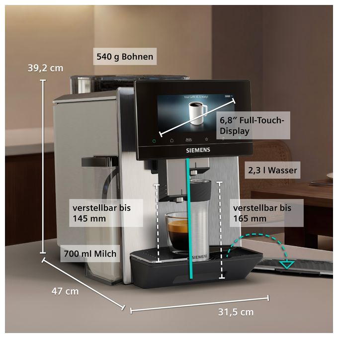 Kaffeevollautomat 19 bar 2,3 l 280 g  EQ900 TQ927E03 iAroma (Edelstahl) 