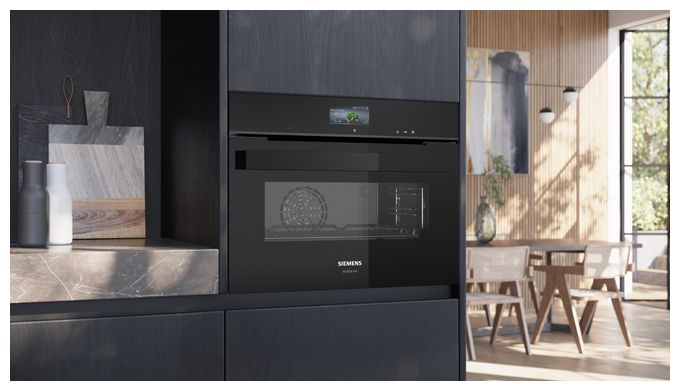 Einbaubackofen kompakt Dampfgaren AutoClean (Schwarz/Edelstahl) iQ700 CS936GCB1 