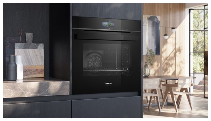Einbaubackofen groß Dampfgaren AutoClean (Schwarz/Edelstahl) iQ700 HR976GMB1 