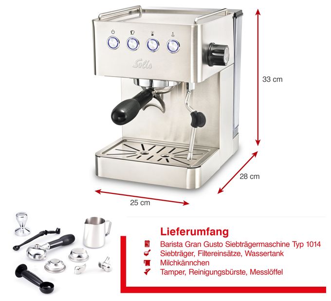 Siebträger Kaffeemaschine 15 bar 1450 W  1014 Barista Gran Gusto (Silber) 