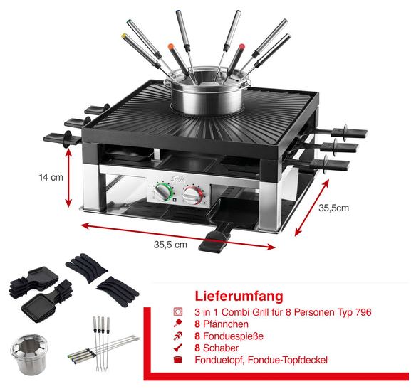 8 Person(en) 1200 W 977.21 Combi Grill 3 in 1 Raclette 