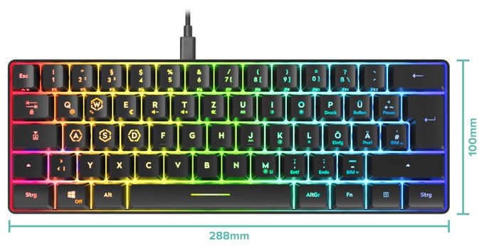 RGB-LED Gaming Tastatur RF kabellos + USB  SL-670014 (Schwarz) 