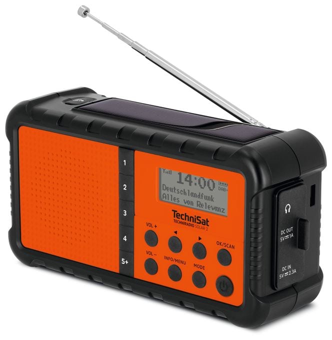DAB+, FM Radio Tragbar Wasserfest IPX4  TechniRadio Solar 2 (Schwarz, Orange) 