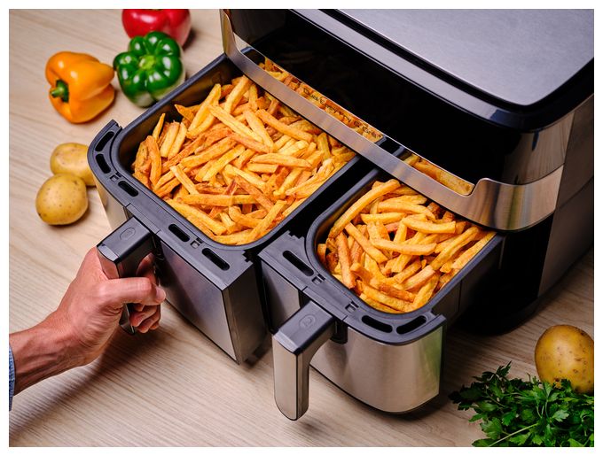 Doppel Heißluftfritteuse 8,3 l 2700 W  EY905D Dual Easy Fry & Grill (Edelstahl) 