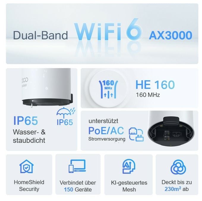 WiFi 6 Router Dual-Band (2,4 GHz/5 GHz) 2402 Mbit/s Deco X50-Outdoor 