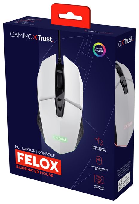 6400 DPI Gaming Maus Optisch  GXT 109W Felox (Schwarz, Weiß) 