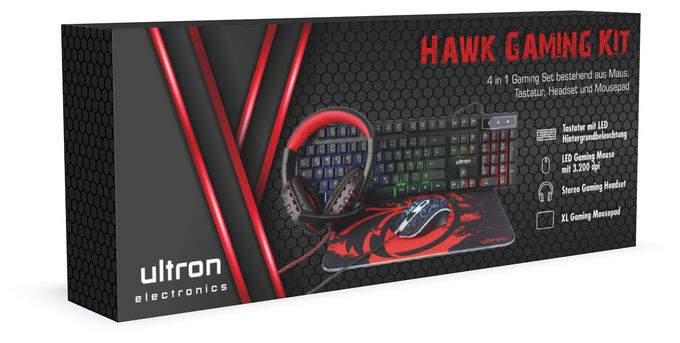 LED Gaming Tastatur  Hawk Gaming Set 4in1 (Schwarz, Rot, Weiß) 