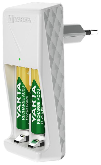 Akku Ladegerät, inkl. 2X AA 2100mAh, Batterieladegerät für wiederaufladbare Batterien, lädt 2 AA/AAA gleichzeitig, Mini Charger, weiß 