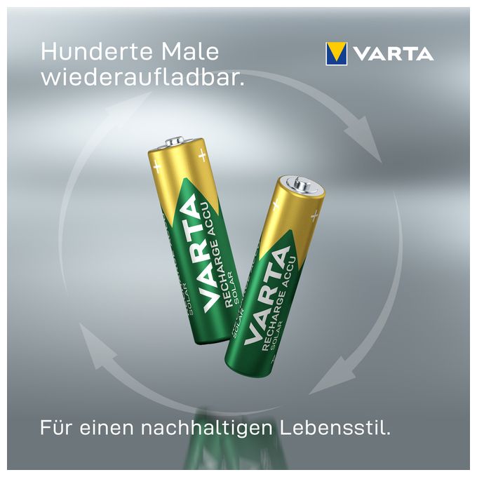 Batterien AA, wiederaufladbar, 2 Stück, Recharge Accu Solar, Akku, 800 mAh Ni-MH, sofort einsatzbereit, für Solar-Gartenleuchten entwickelt 