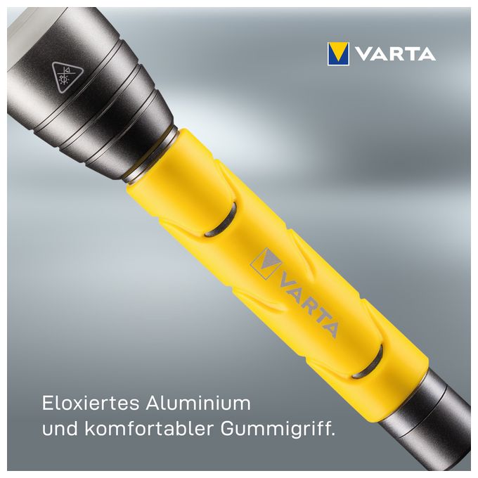 Taschenlampe LED inkl. 2x AA Batterien, Outdoor Sports F20, Leuchte, Lampe mit zwei Leuchtmodi, Taschenleuchte mit gummiertem Griff, sehr robust, gelb 