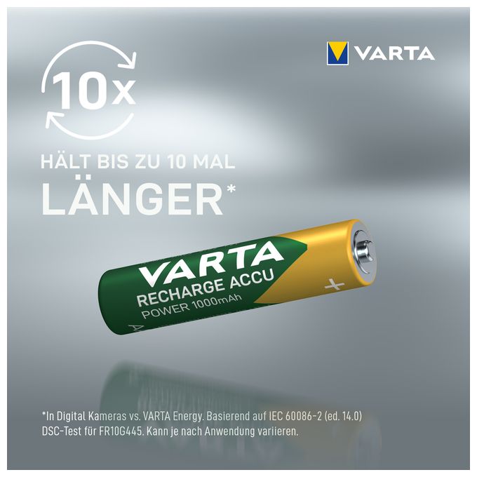 Recharge Accu Power AAA 1000 mAh 4er-Pack (vorgeladener NiMH-Akku, Micro, wiederaufladbarer Akku, gebrauchsfertig) 