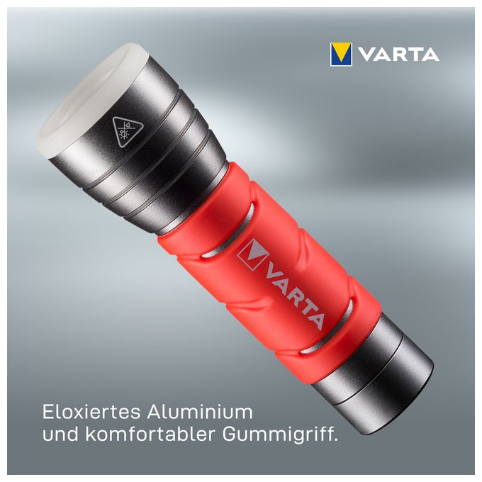 Taschenlampe LED inkl. 3x AAA Batterien, Outdoor Sports F10 Leuchte, Lampe mit zwei Leuchtmodi, Taschenleuchte mit gummiertem Griff, sehr robust, rot 