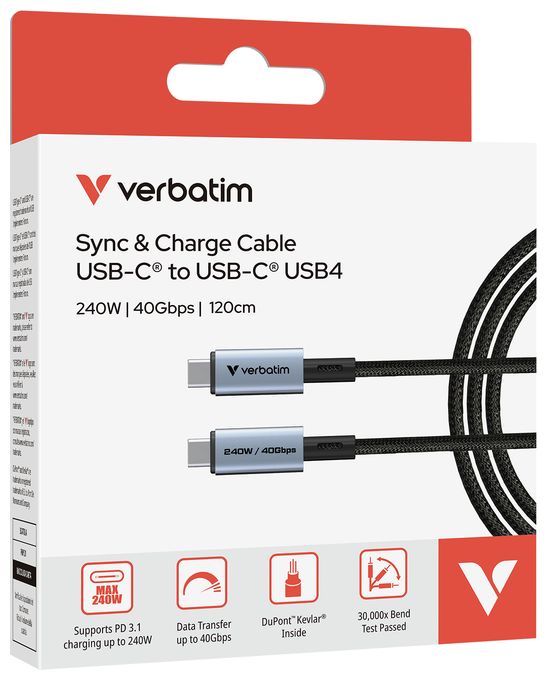 40 Gbit/s Stecker Rundkabel USB C auf USB C bis 240 W 1,2 m  31847 (Schwarz) 