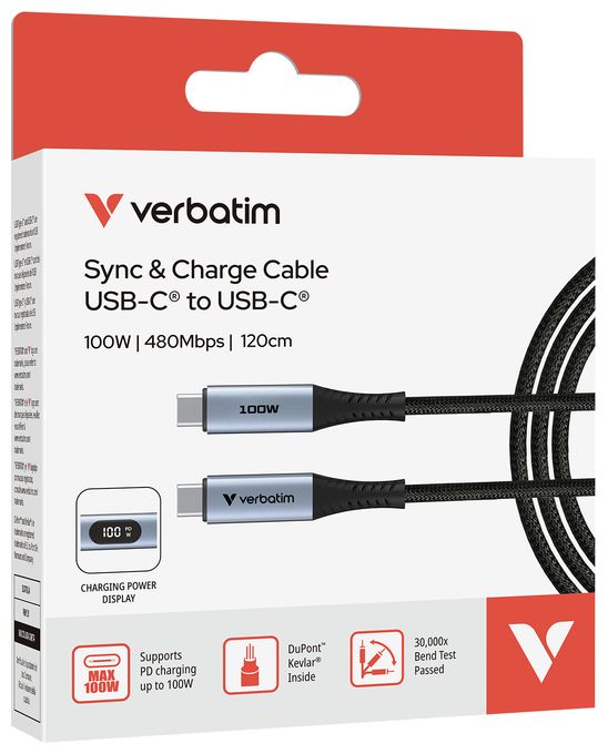 0,48 Gbit/s Stecker Rundkabel USB C auf USB C bis 100 W 1,2 m  31848 (Schwarz) 