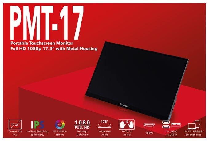 Full HD Monitor 43,9 cm (17.3 Zoll) 16:9 6 ms 300 cd/m²  PMT-17 (Schwarz) 