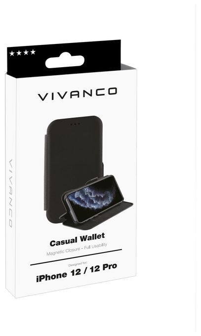 Geldbörsenhülle für Apple iPhone 12, iPhone 12 Pro  Casual (Schwarz) 