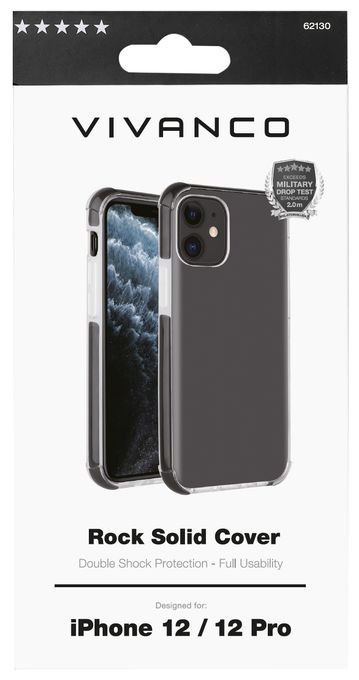 Cover für Apple iPhone 12, iPhone 12 Pro (Schwarz, Transparent) Rock Solid 