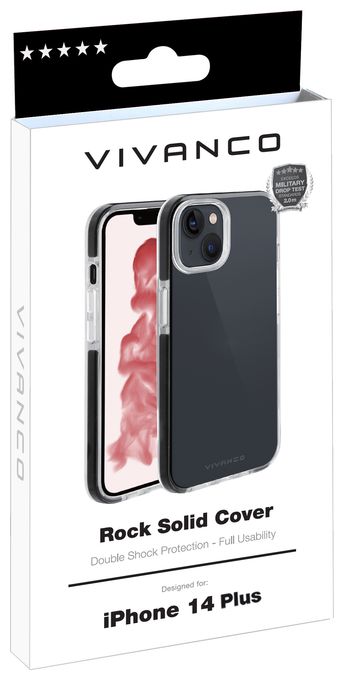 Cover für Apple iPhone 14 Plus (Schwarz, Transparent) Rock Solid 