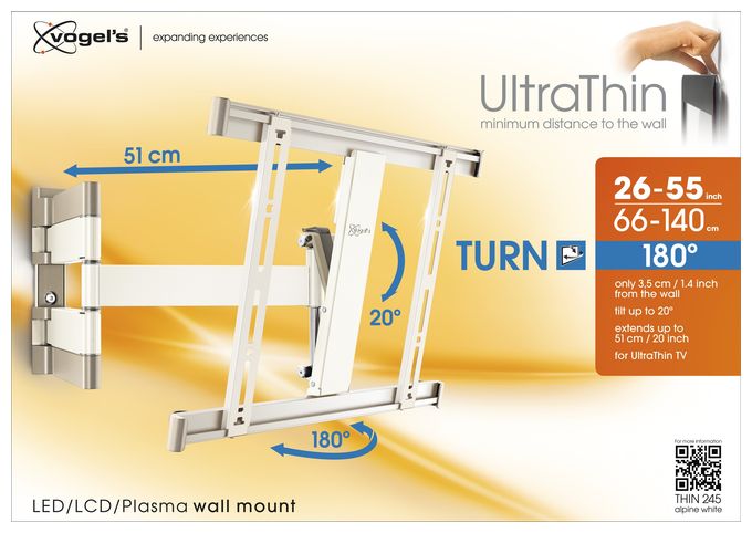 Wand Halterung 180° bis 139,7 cm (55") 18 kg 0 - 20° Thin 245 flache 