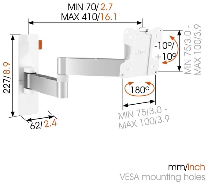 Wand Halterung bis 66 cm (26") 15 kg Wall 2045W 
