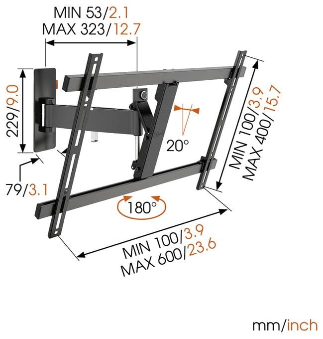 Wand Halterung 120° bis 165,1 cm (65") 30 kg 0 - 20° Wall 2325 