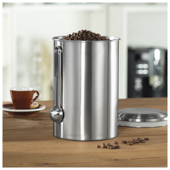 Edelstahl  111252 Kaffeedose für 1 kg mit Dosierlöffel luftdicht (Silber) 