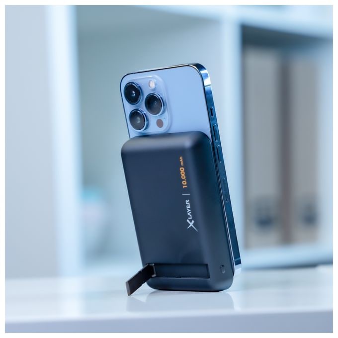 10000 mAh Powerbank USB Typ-C Kabelloses Laden  MagFix Pro 2 (Schwarz) 