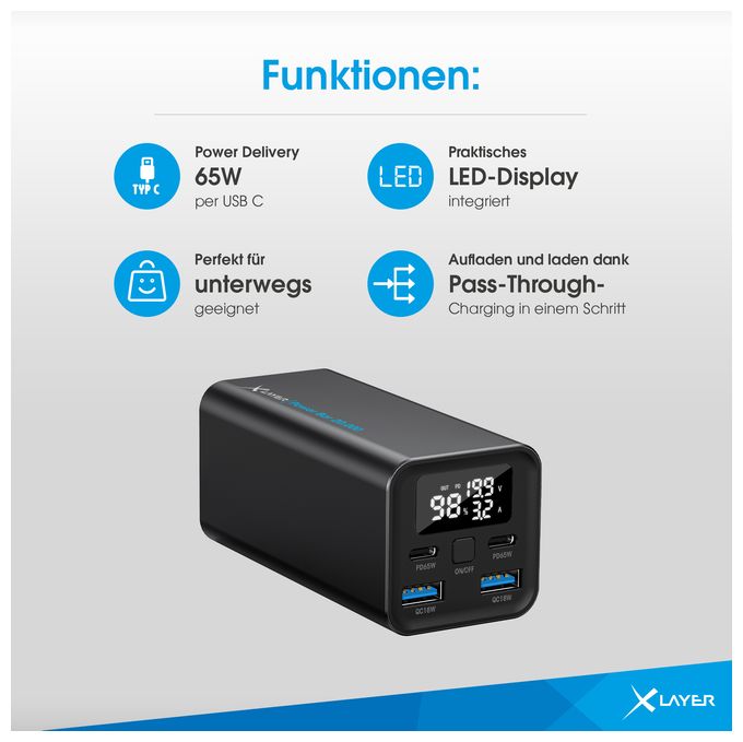 20000 mAh Powerbank USB Typ-C  Power Bar (Schwarz) 