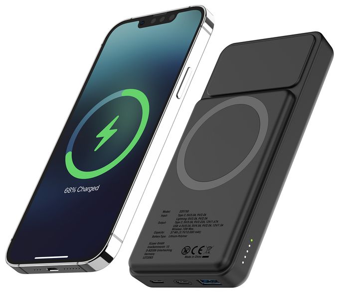 10000 mAh Powerbank USB Typ-C Kabelloses Laden  Solid (Schwarz) 