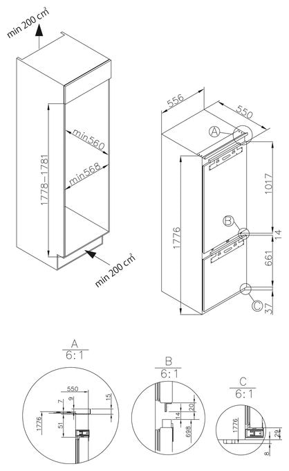 170 l / 37 l Einbau Kühl-/Gefrierkombination 188 kWh NoFrost EKGCX387955 